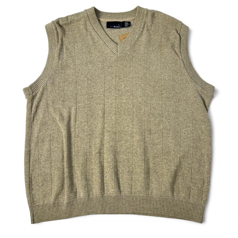 Bill Blass tan textured V neck sweater vest size XL